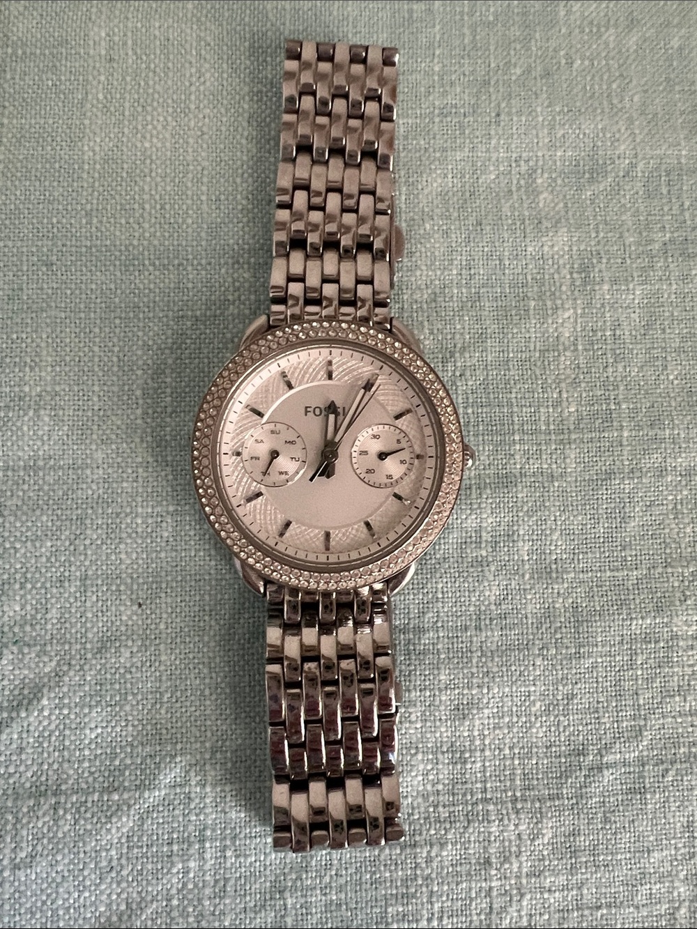 Fossil Women's Silver Crystal-Trim Stainless Steel Bracelet Watch